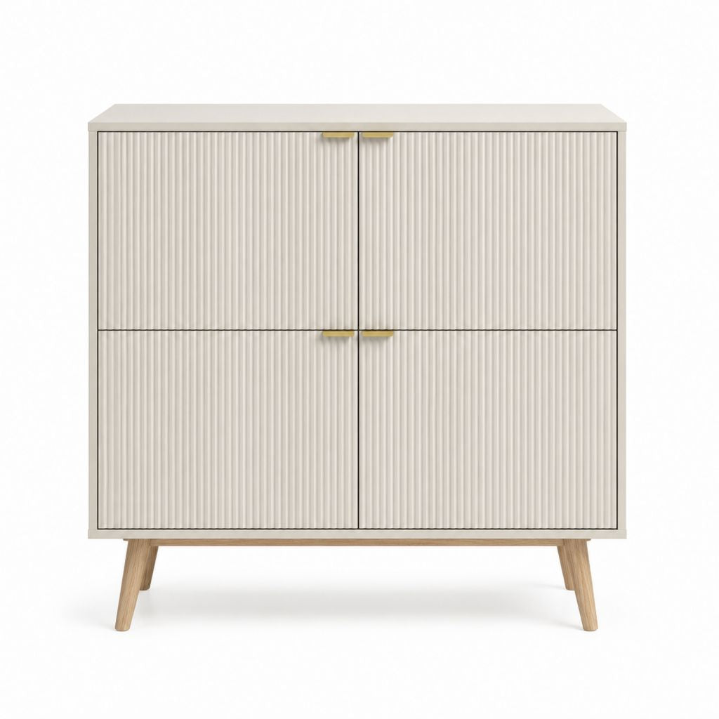 Buffet de rangement beige en MDF rectangulaire à 4 portes 100 x 40 x 100 cm
