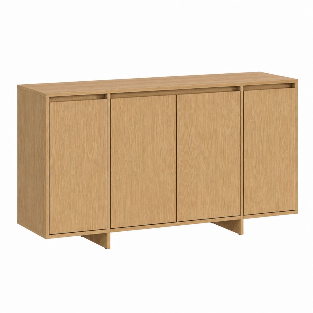 Buffet de rangement 4 portes chêne clair en panneaux de particules rectangulaire 160 x 40 x 85 cm