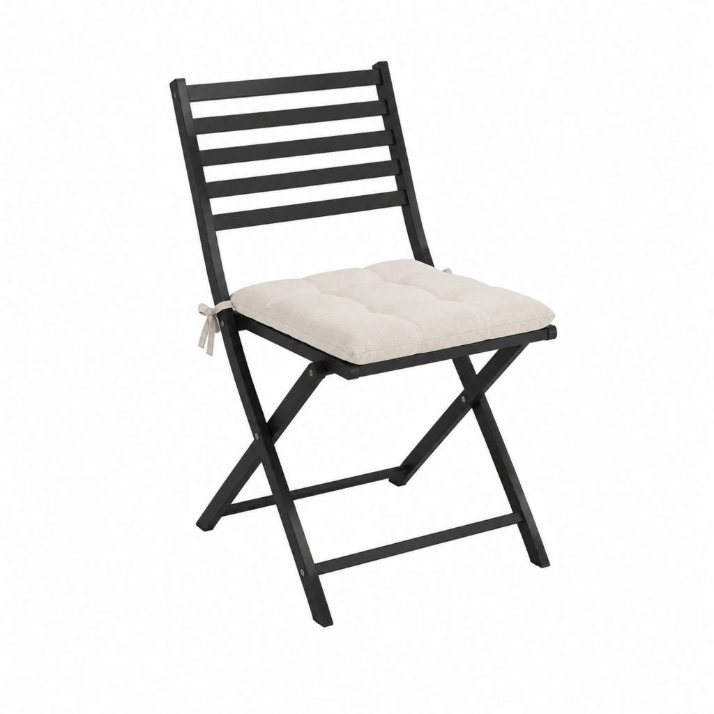 Chaise de jardin pliante noire en bois massif avec coussin beige 46 x 56 x 89 cm