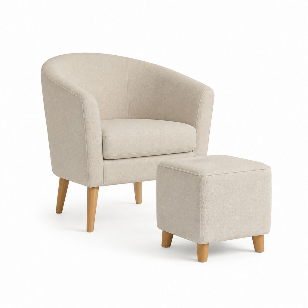 Ensemble fauteuil avec repose-pieds beige en polyester pieds en hévéa massif fauteuil 68 x 70 x 82 cm