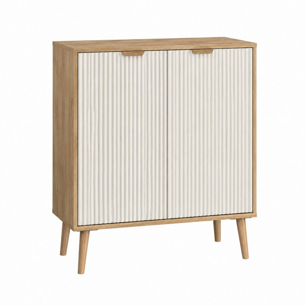 Buffet 2 portes blanc et chêne en panneaux de particules 80 x 40 x 100 cm