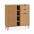 Buffet haut de rangement chêne clair en panneaux de particules rectangulaire 120 x 40 x 140 cm