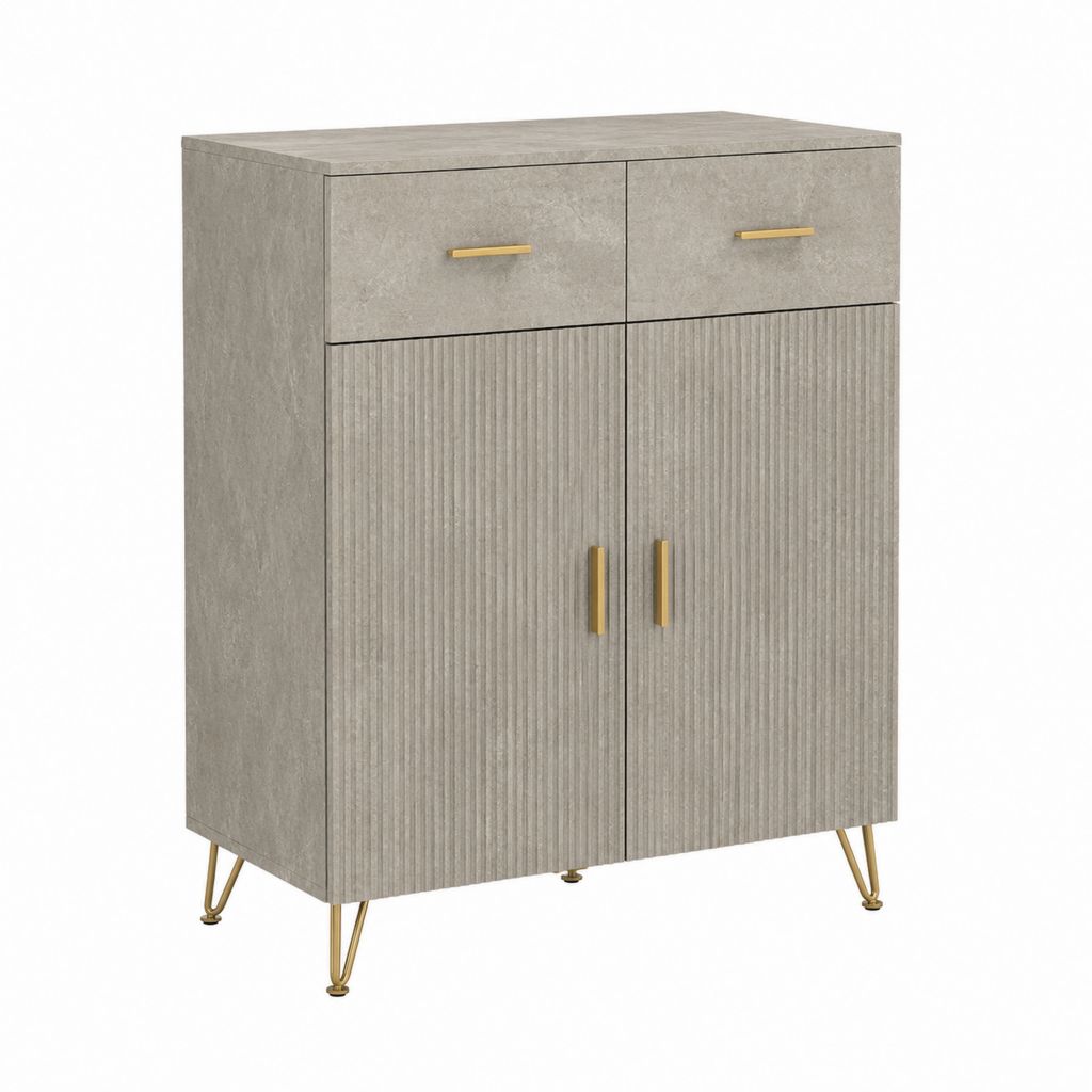 Buffet de salle à manger gris effet pierre en panneaux de particules 80 x 40 x 100 cm avec 2 portes et 2 tiroirs