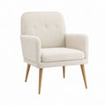 Fauteuil de salon beige en polyester bouclette avec pieds en bois d'hévéa 68 x 75 x 86 cm