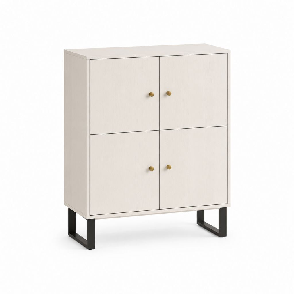 Buffet de rangement 4 portes blanc cassé en panneaux de particules mélaminés 80 x 40 x 110 cm