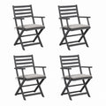 Lot de 4 chaises de jardin pliantes noires en bois massif avec coussins gris 54 x 58 x 88 cm