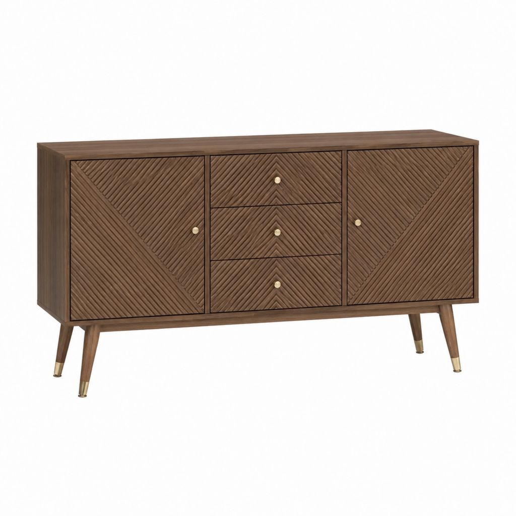 Buffet 2 portes 3 tiroirs marron noyer en MDF rectangulaire 160 x 40 x 80 cm