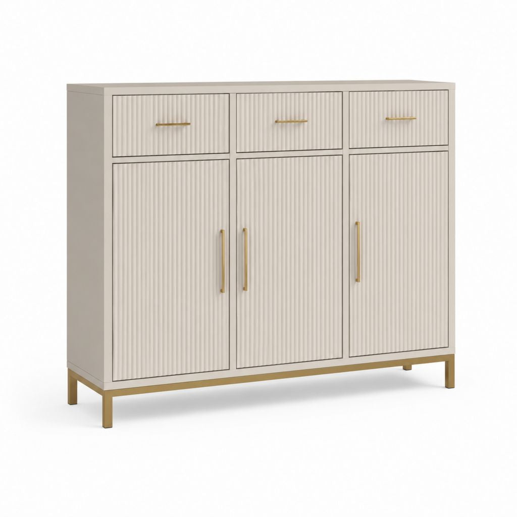 Buffet rectangulaire 3 portes 3 tiroirs blanc cassé en MDF 120 x 40 x 100 cm