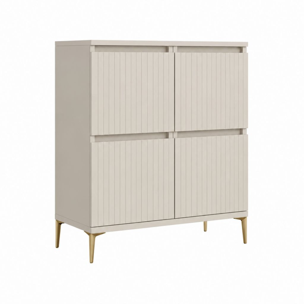 Buffet haut 4 portes beige en panneaux MDF 120 x 40 x 140 cm
