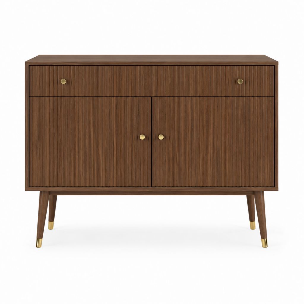 Buffet 2 portes 2 tiroirs noyer MDF rectangulaire 120 x 40 x 90 cm
