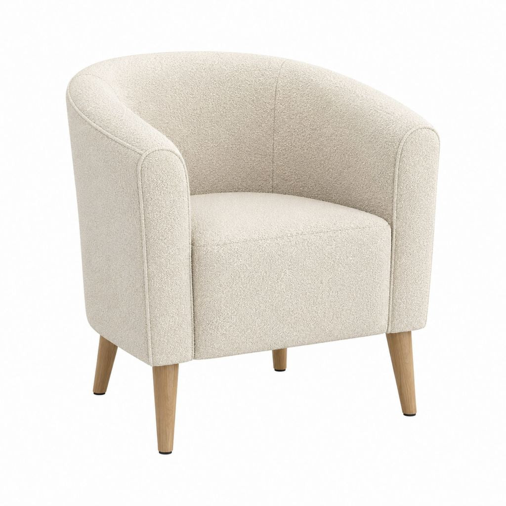 Fauteuil cabriolet arrondi beige en polyester bouclette 70 x 67 x 78 cm